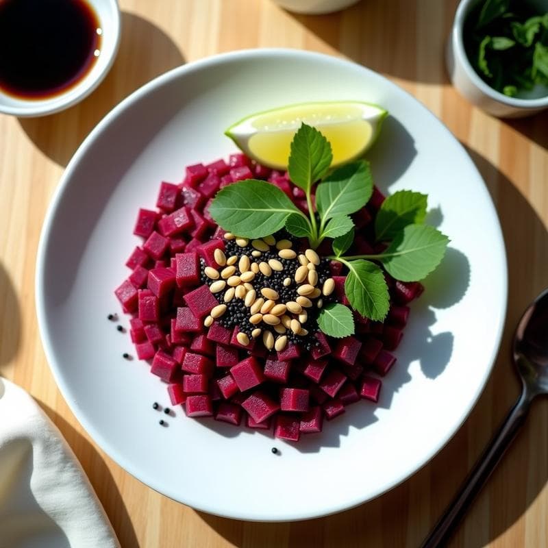 Tartar de Remolacha y Goi Cuá: Receta Vegana de Alta Cocina con Toque Vietnamita en 15 Minutos