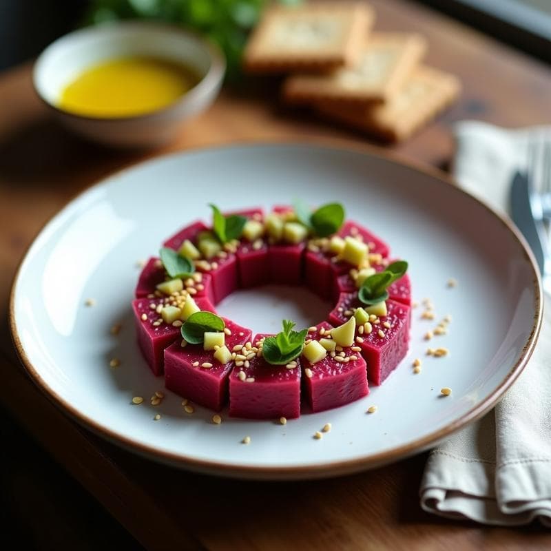 Tartar de Remolacha y Manzana Verde con Aceite de Mostaza: Entrante Crudivegano Alemán