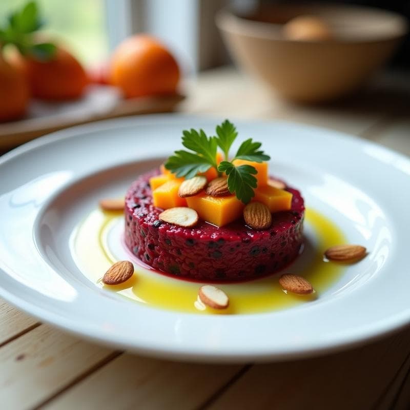 Tartar de Remolacha y Naranja con Crujiente de Almendra: Receta Crudivegana y Alta en Vitamina C
