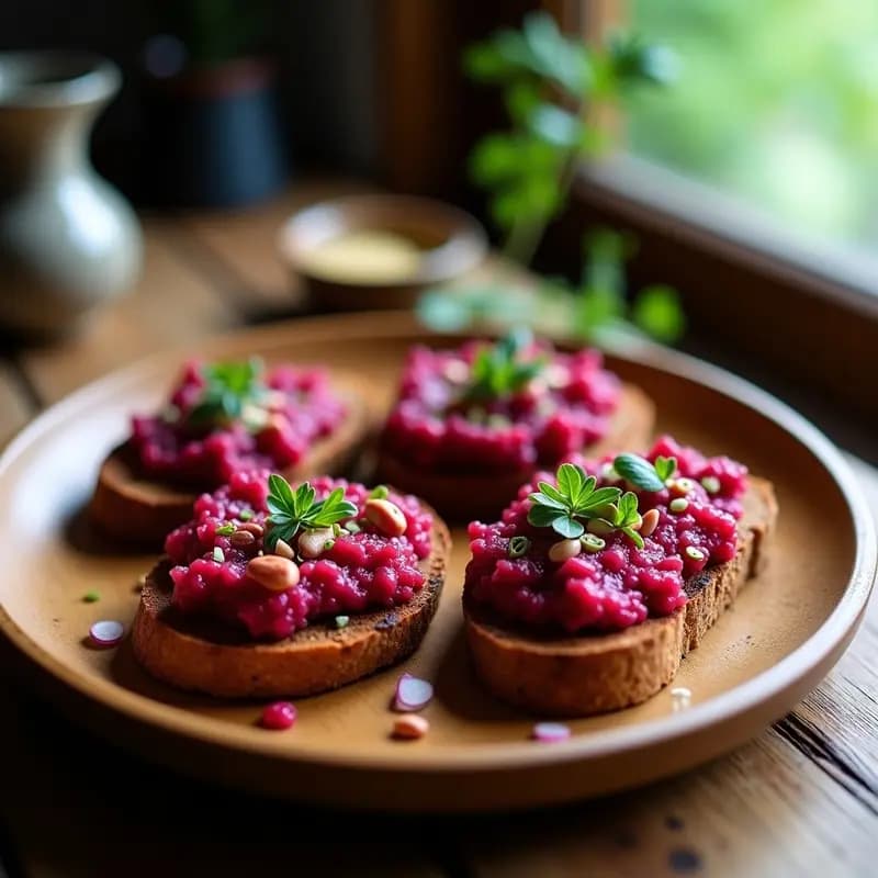 Tartar de Remolacha y Nueces: Entrante Ucraniano Vegano con Pan de Centeno