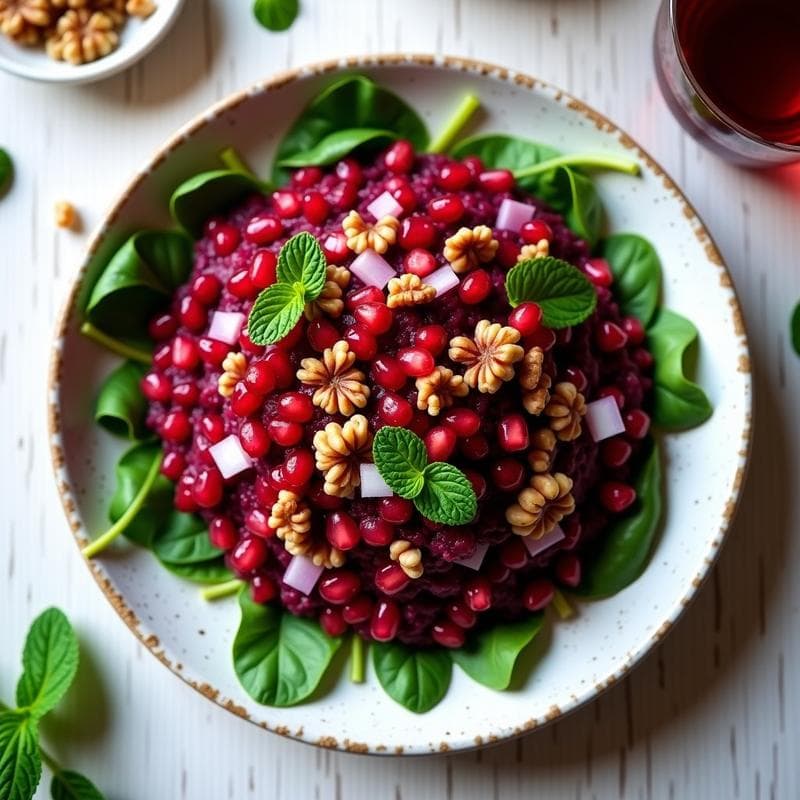 Tartar de remolacha y nueces con vinagreta de granada: Entrante crudivegano en 10 minutos