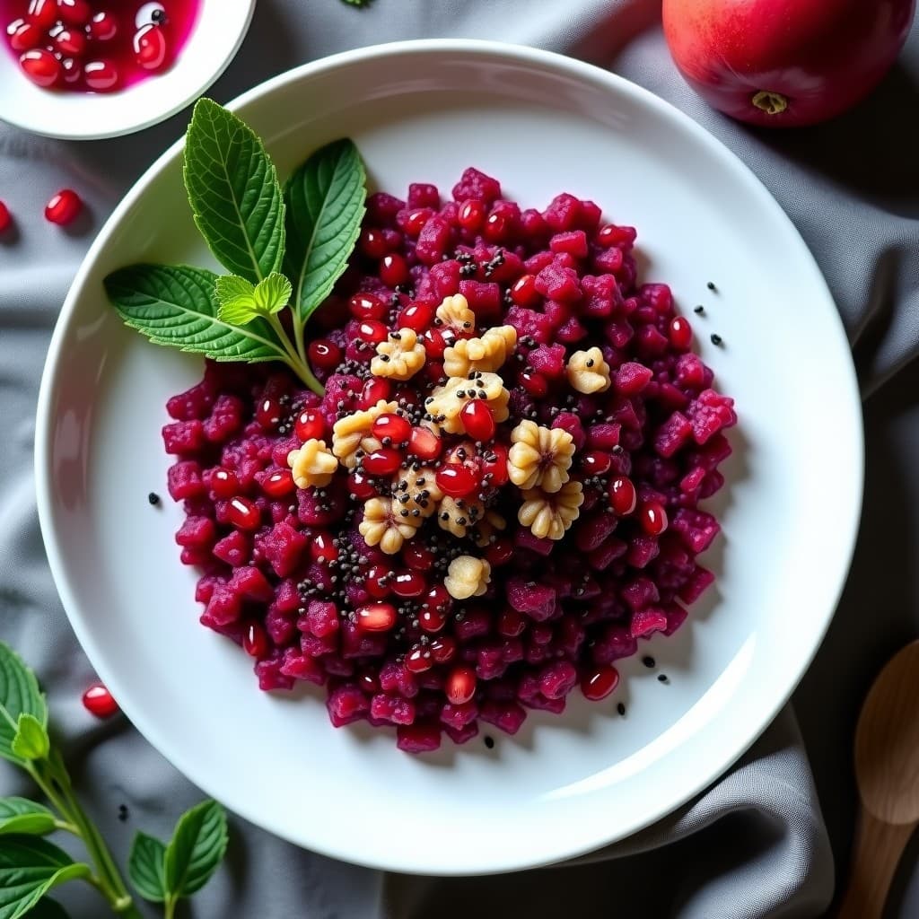 Tartar de Remolacha Morada y Nueces con Vinagreta de Granado: Receta Crudivegana Antioxidante