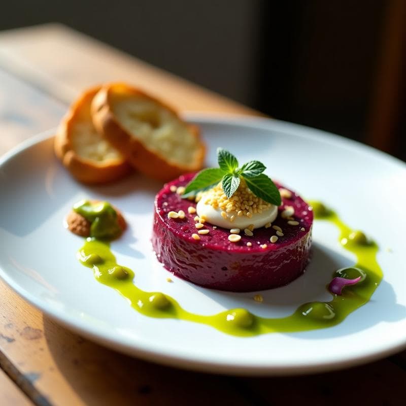 Tartar de Remolacha y Queso de Anacardos con Aceite de Pistacho: Entrante Vegano Gourmet