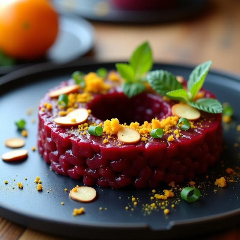 Tartar de Remolacha y Zumo de Naranja con Azafrán: Receta Crudivegana en 15 Minutos