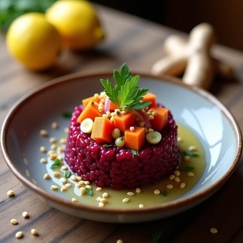 Tartar de Remolacha y Zanahoria con Jengibre: Receta Crudivegana Alta en Hierro y Digestion Ligera