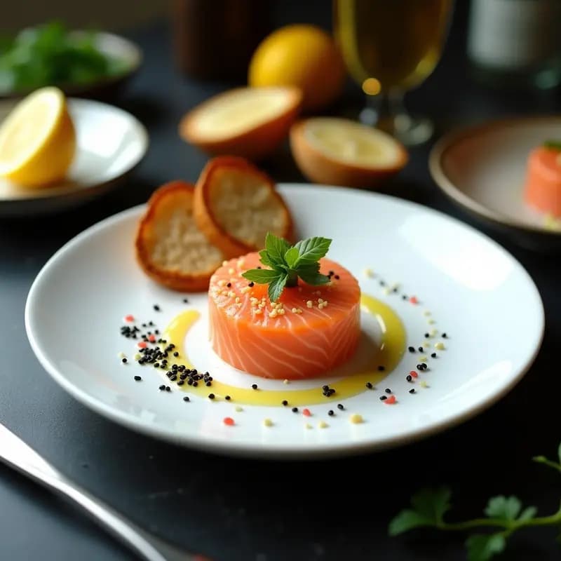 Tartar de Salmón con Aceite de Wasabi y Agrumi: Entrante Japonés de Alta Cocina