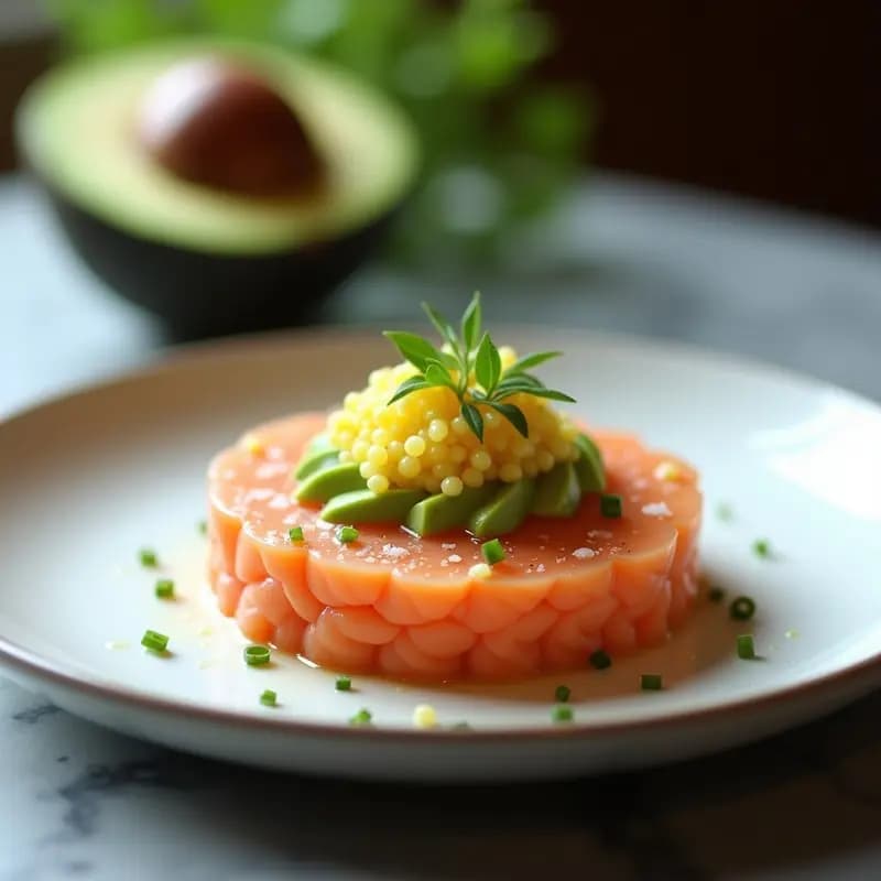Tartar de Salmón con Aguacate y Caviar de Limón: Receta Francesa Gourmet y Keto