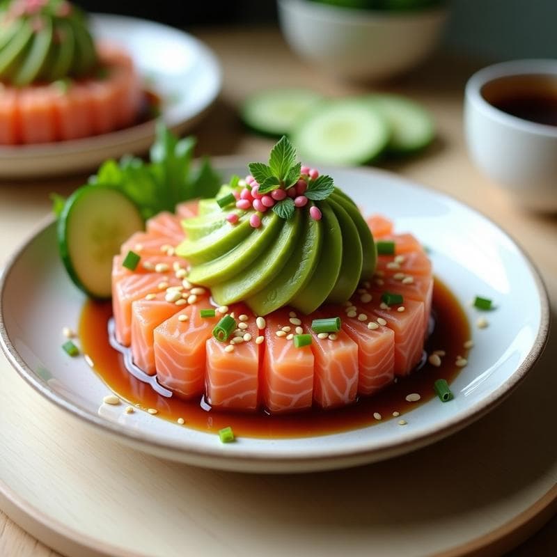 Tartar de Salmón con Aguacate y Salsa de Sésamo: Entrante Japonés en 10 Minutos