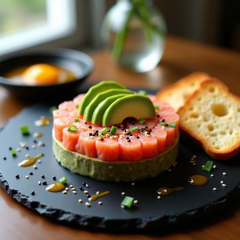Tartar de Salmón con Aguacate y Salsa Yuzu: Receta Japonesa Fresca y Sin Cocinar