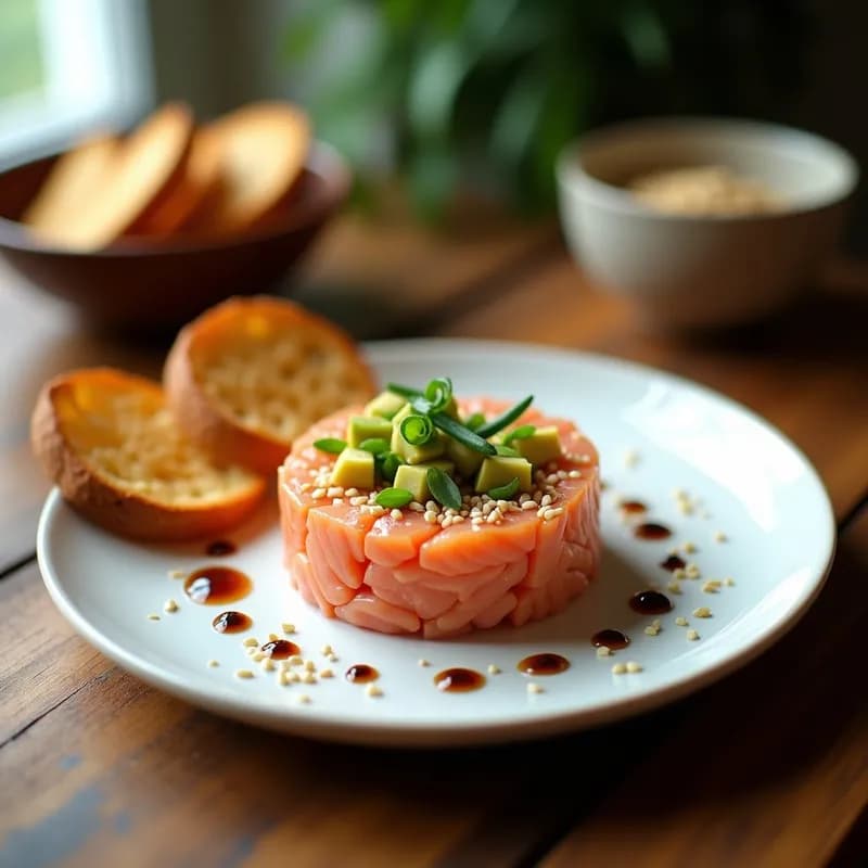 Tartar de Salmón y Aguacate con Sésamo Tostado: Receta Gourmet en 15 Minutos sin Cocción