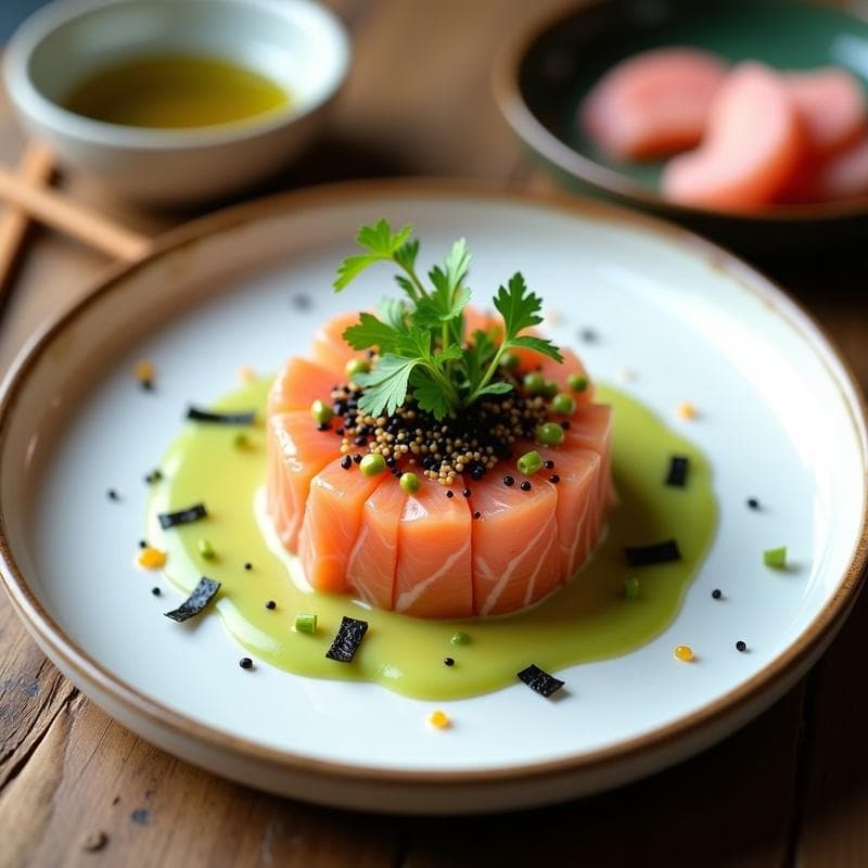 Tartar de Salmón con Aguacate y Salsa de Wasabi: Receta Japonesa Baja en Calorías