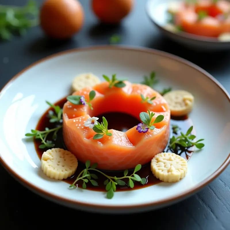 Tartar de Salmón con Lichi y Salsa de Soja: Entrante Francés de Alta Cocina