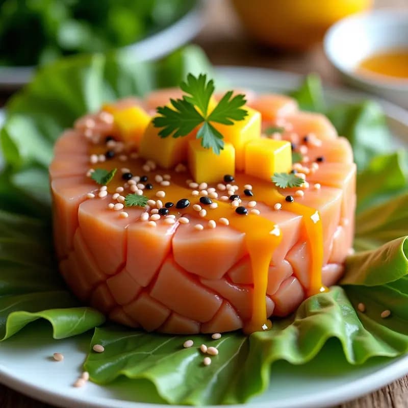 Tartar de Salmón con Mango y Vinagreta de Sésamo: Receta Asiática Fresca y Sin Gluten