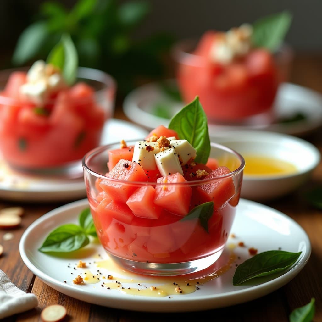 Tartar de Sandía y Queso Feta con Aliño de Albahaca: Receta Griega Refrescante