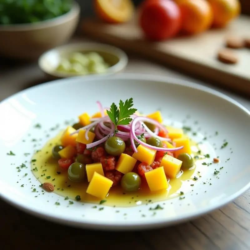 Tartar de Tomate de Árbol y Mango con Vinagreta de Yuzu: Receta Crudivegana y Exótica