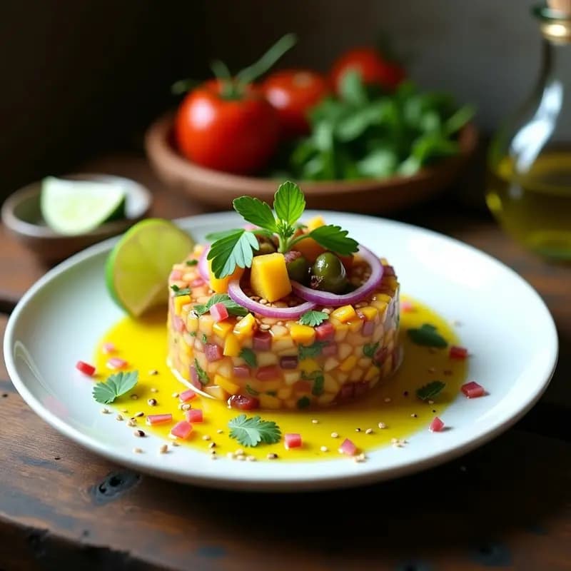 Tartar de Tomate Verde y Mango con Aceite de Oliva Virgen: Entrante Mexicano Crudivegano