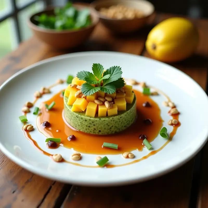 Tartar de Tomate Verde y Mango con Salsa de Hoisin: Receta Tailandesa Crudivegana