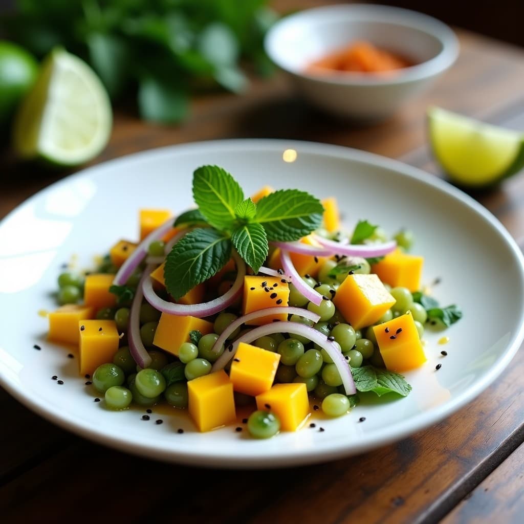 Tartar de Tomate Verde y Mango con Vinagreta de Tamarindo: Entrante Tailandés Crudo y Refrescante