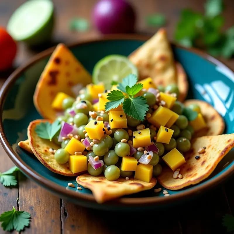 Tartar de Tomate Verde y Mango: Receta Mexicana Vegana con Tortillas de Maíz Azul