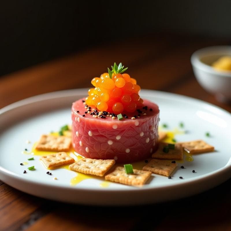 Tartar de Ventresca de Atún con Huevas de Tobiko: Receta Gourmet en 15 Minutos