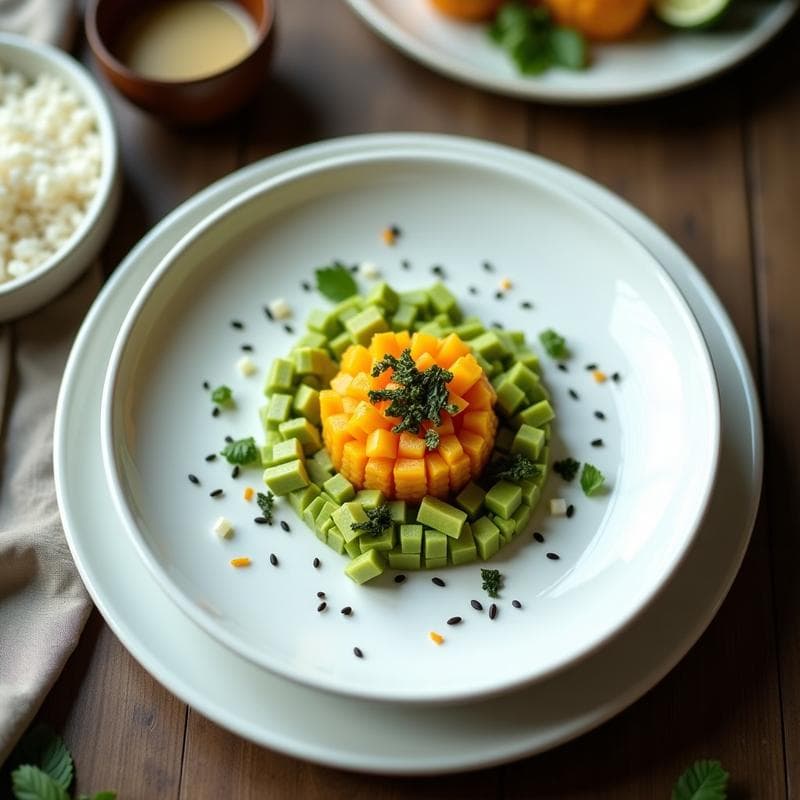 Tartare de Aguacate y Mango con Crujiente de Wasabi: Aperitivo Vegano y Refrescante