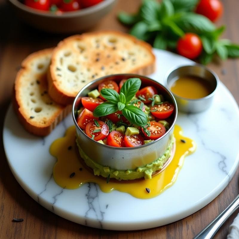 Tartare de Aguacate y Tomate con Vinagreta de Mostaza de Dijon: Receta Vegana Cruda en 15 Minutos