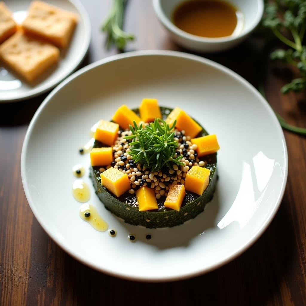 Tartare de Algas Nori y Mango con Vinagreta de Yuzu: Receta Japonesa Vegana y Alta en Yodo