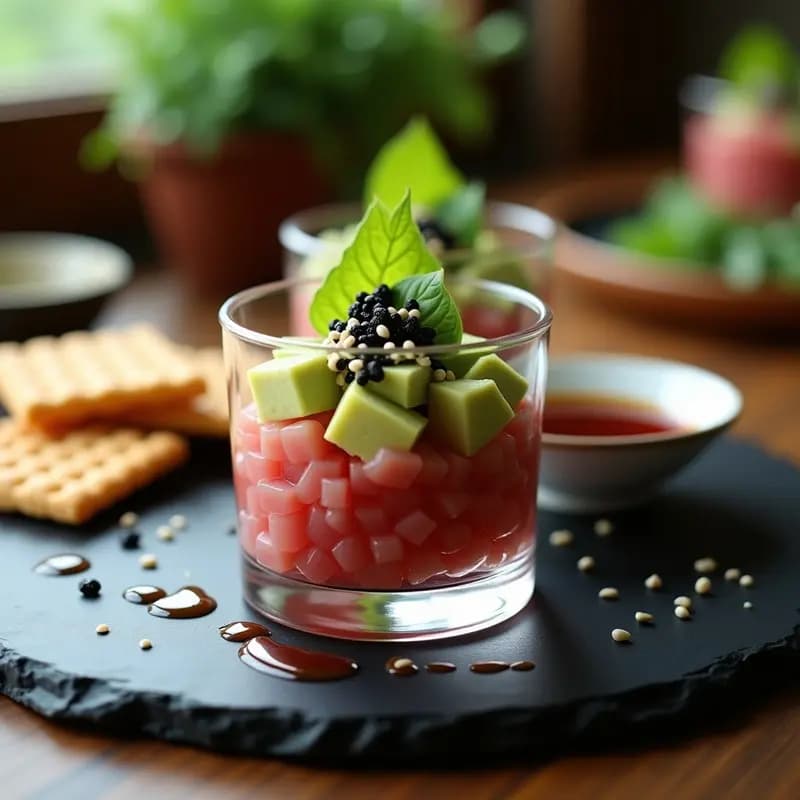 Tartare de Atún y Aguacate con Salsa de Soja y Jengibre: Aperitivo Japonés Fresco