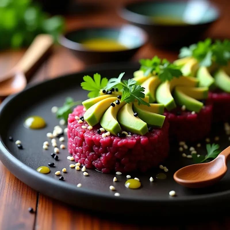 Tartare de Remolacha y Aguacate con Vinagreta de Wasabi: Entrante Fusion Japonés-Mexicano