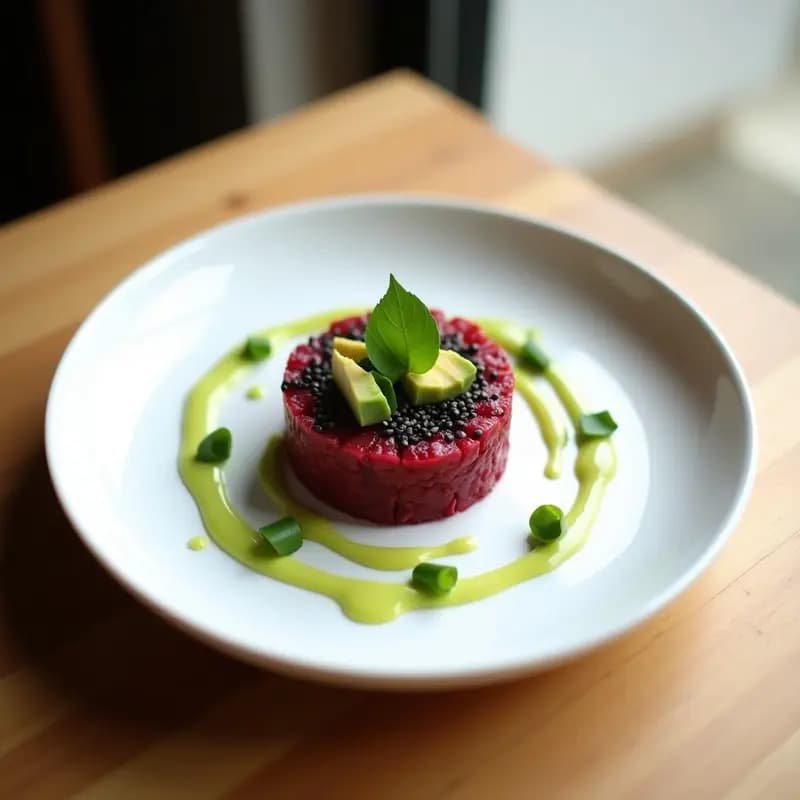 Tartare de Remolacha y Aguacate con Salsa de Wasabi: Entrante Japonés Vegano