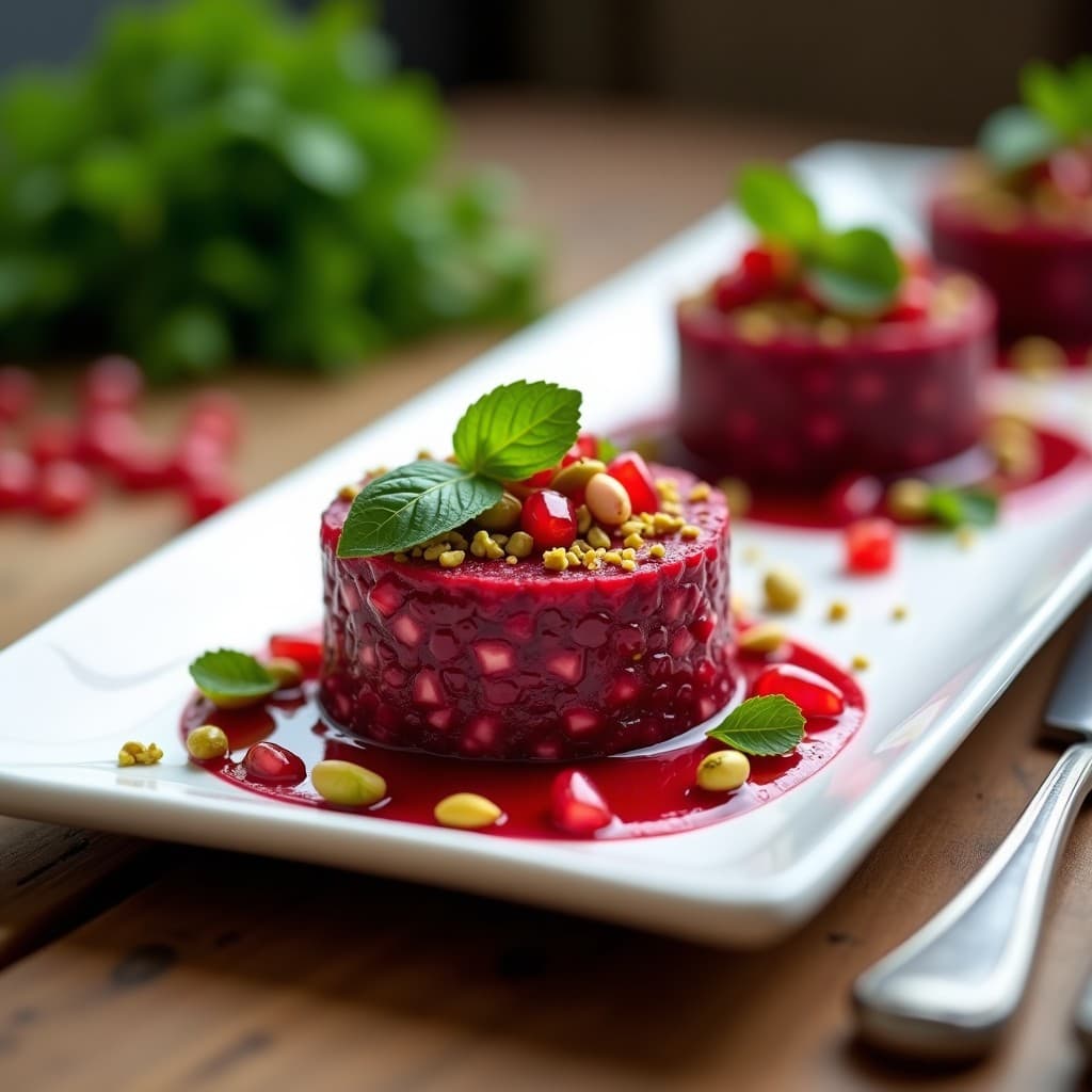 Tartare de Remolacha y Pistachos con Vinagreta de Granado: Entrante Armenio Vegano y Gourmet