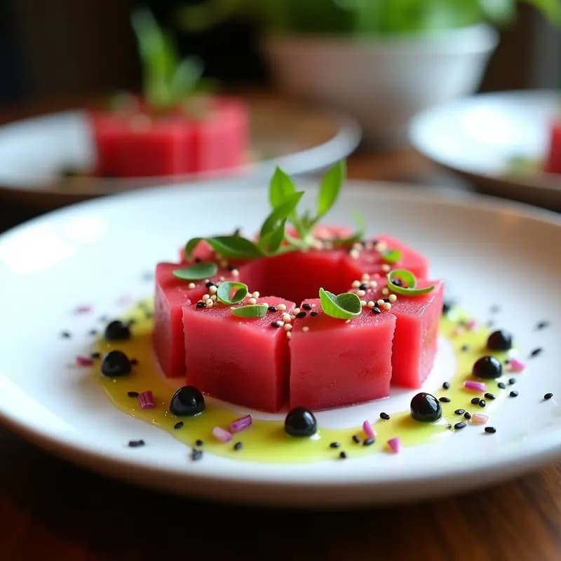 Tartare de Remolacha y Sandía con Vinagreta de Wasabi: Receta Fusion Japonesa Vegana y Fresca