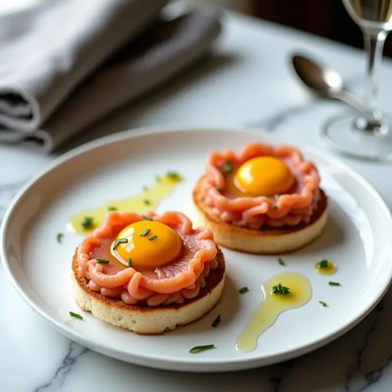 Tartare de Salmón con Aceite de Trufa y Yema de Huevo: Receta Francesa Gourmet en 10 Minutos