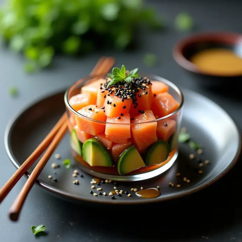 Tartare de Salmón con Aguacate y Salsa Teriyaki: Receta Japonesa Keto para Sushi Lovers