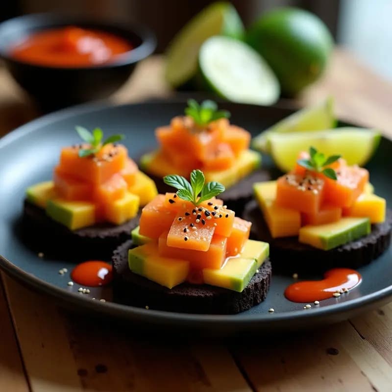 Tartare de Salmón Ahumado y Mango con Salsa Sriracha: Aperitivo Fusion Perú-Japón