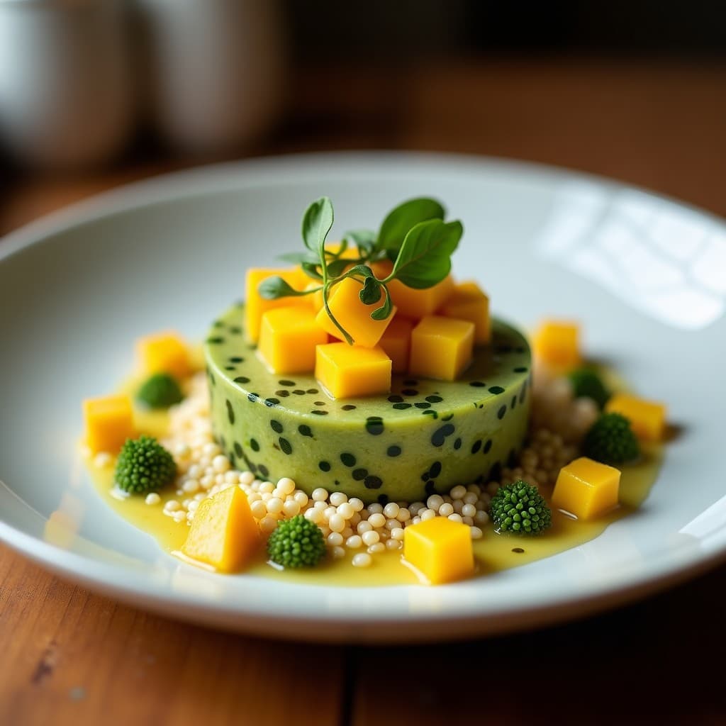 Tartare de Tomate Verde y Mango con Crujiente de Quinoa: Entrante Mexicano Vegano