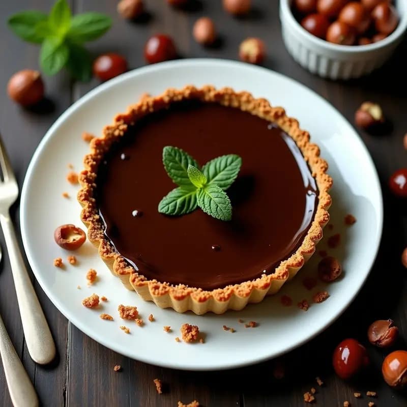 Tarte au Chocolat con Base de Dátiles y Avellanas: Postre Francés Sin Harina y Vegano