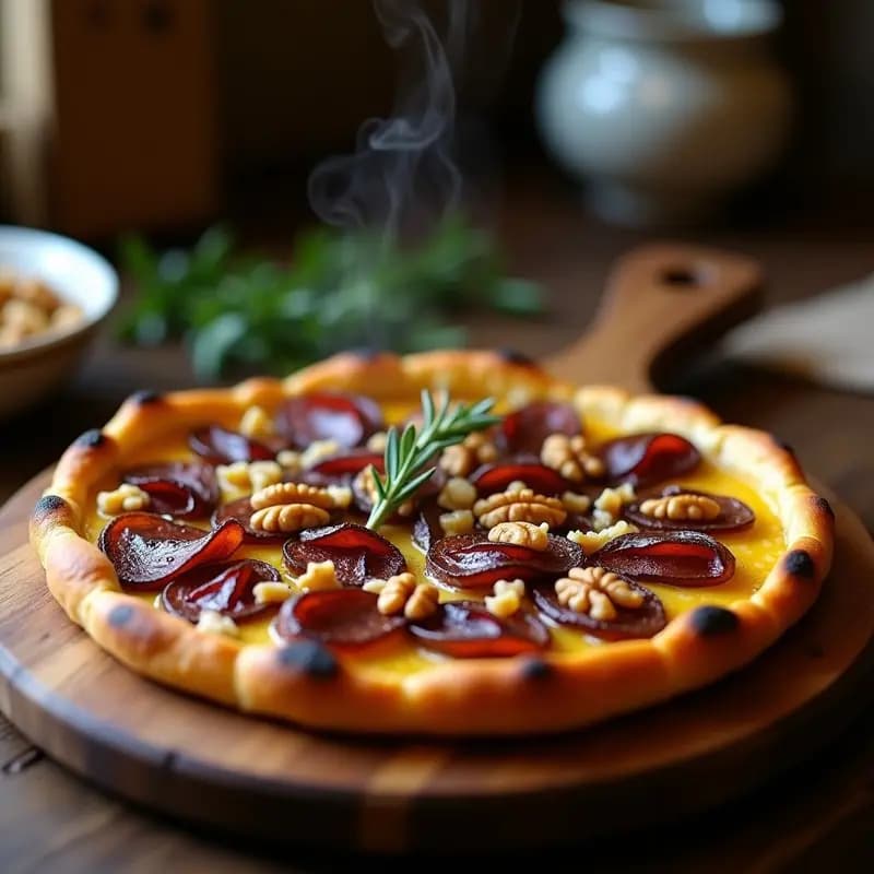 Tarte Flambée Alsaciana con Cebolla Caramelizada y Tocino de Tempeh: Versión Vegana