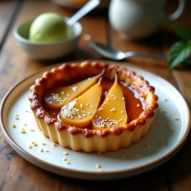 Tarte Tatin de Peras al Miso: Postre Francés con Toque Japonés