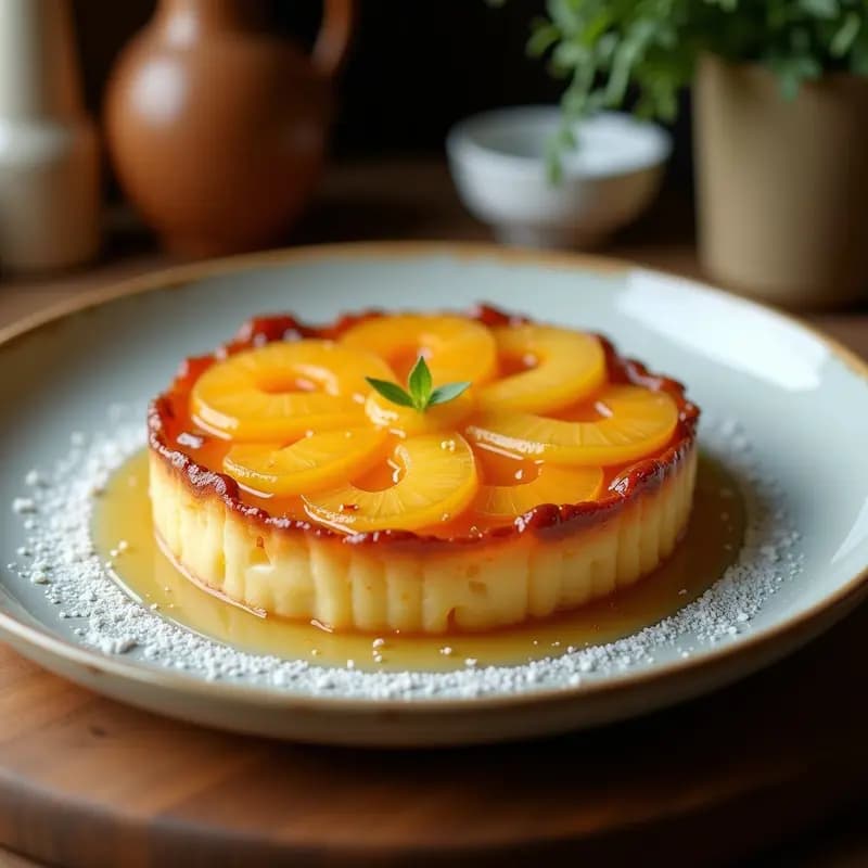 Tarte Tatin de Piña y Coco Caramelizado: Postre Francés Tropical Sin Harina