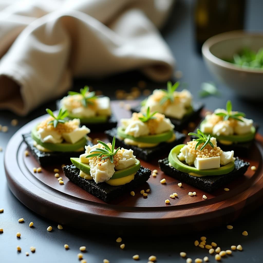 Tarteletas de Algas Nori y Queso Feta: Aperitivo Japonés-Griego Crujiente y Sin Horno