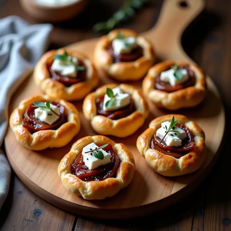 Tartelettes Francesas de Cebolla Caramelizada y Queso de Cabra: Aperitivo Gourmet en 15 Minutos