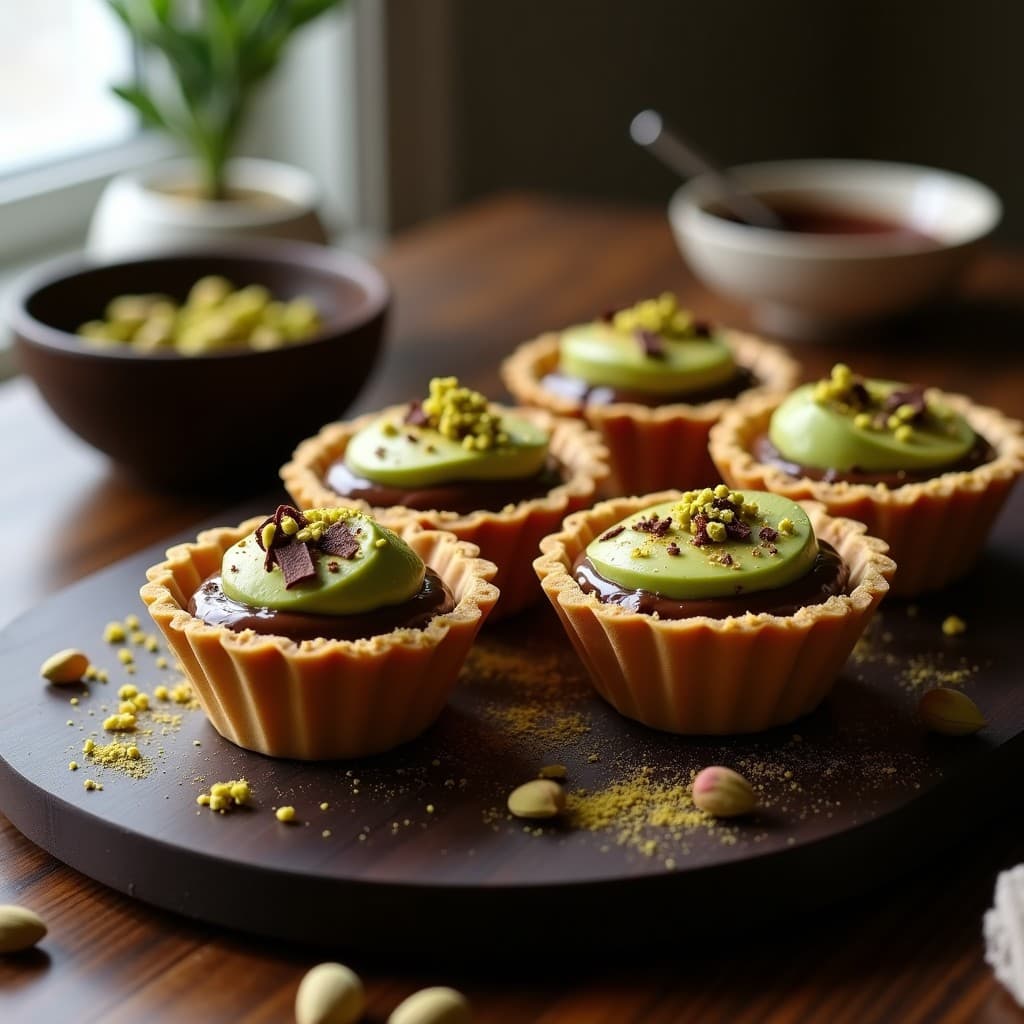 Tartelettes de Chocolate y Aguacate con Crujiente de Pistacho: Postre Vegano y Sin Azúcar en 10 Minutos