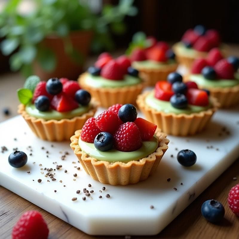 Tartelettes de Chocolate Blanco y Matcha con Frutos Rojos: Postre Japón-Francés Sin Azúcar