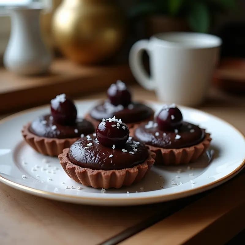 Tartelettes de Chocolate Negro con Relleno de Aceituna Kalamata y Sal Marina: Postre Griego Sorprendente