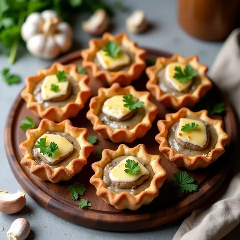 Tartelettes Francesas de Champiñones y Crema de Ajo: Aperitivo Elegante en Masa Quebrada