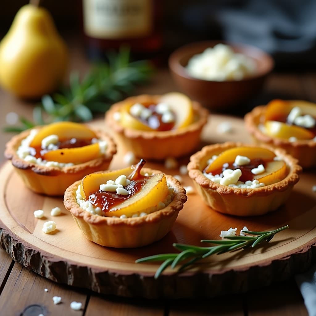 Tartelettes de Queso Azul y Peras al Vino Porto: Postre Francés Gourmet en 30 Minutos