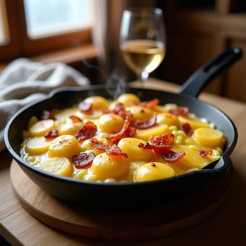 Tartiflette de Patata y Queso Raclette: Receta Francesa de Montaña en Sartén