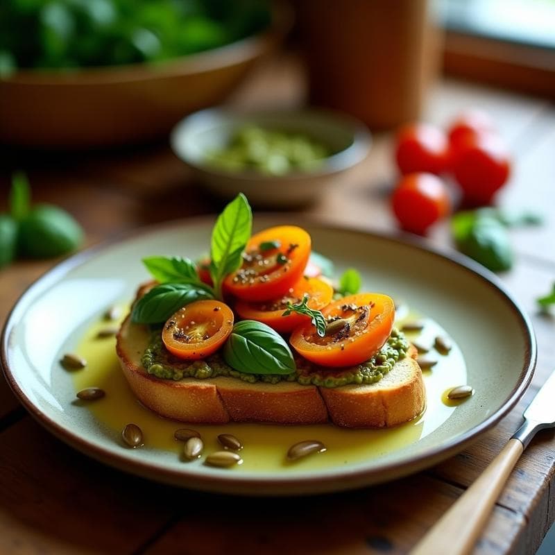 Tartín de Batata y Pesto de Albahaca con Semillas de Calabaza: Desayuno Vegano Sin Gluten