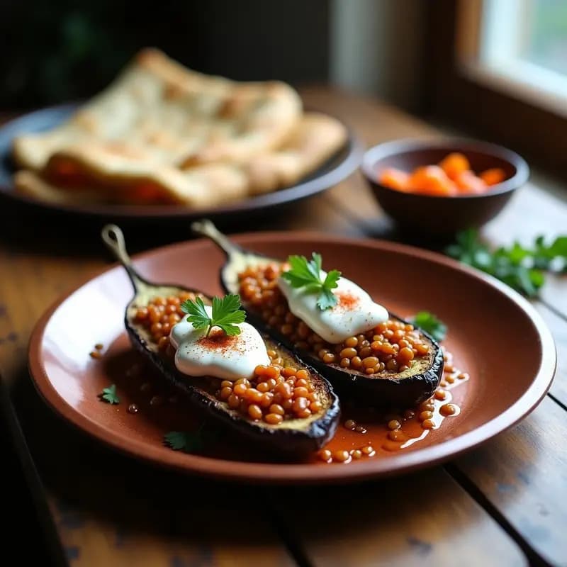 Tas Kebabi de Berenjena y Lentejas con Salsa de Yogur y Ajo: Receta Turca Vegana